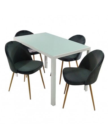 Zestaw stół MONAKO biały i 4 krzesła DENWER VELVET szare