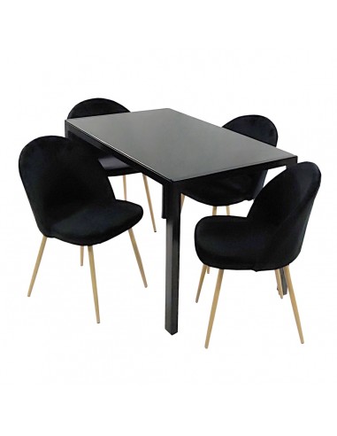 Zestaw stół MONAKO czarny i 4 krzesła DENWER VELVET czarne