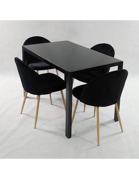 Zestaw stół MONAKO czarny i 4 krzesła DENWER VELVET czarne