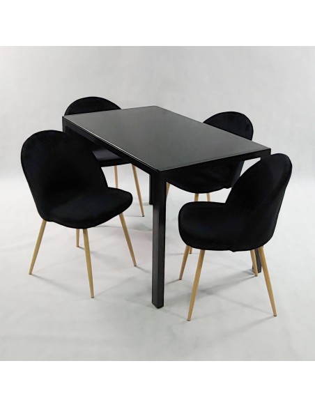 Zestaw stół MONAKO czarny i 4 krzesła DENWER VELVET czarne