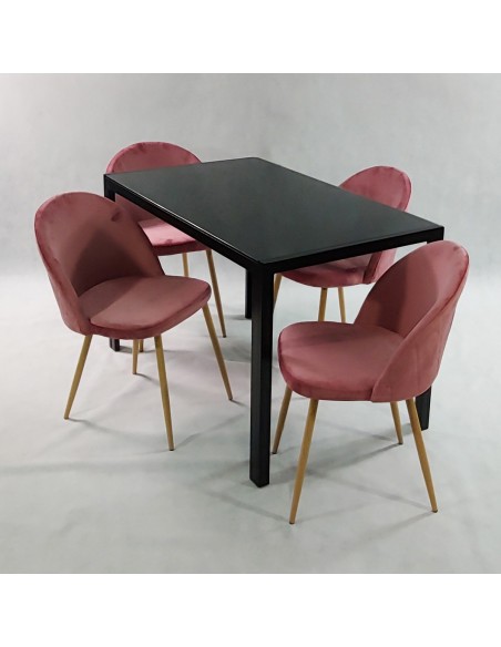 Zestaw stół MONAKO czarny i 4 krzesła DENWER VELVET czarne