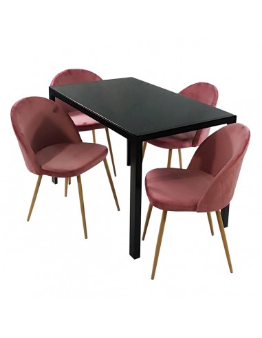 Zestaw stół MONAKO czarny i 4 krzesła DENWER VELVET różowe