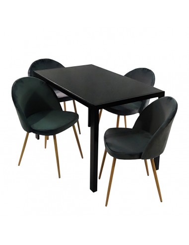 Zestaw stół MONAKO czarny i 4 krzesła DENWER VELVET szare