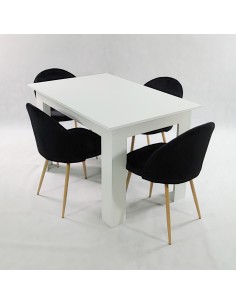 Stół MODERN 120 biały i 4 krzesła DENWER VELVET czarne 2
