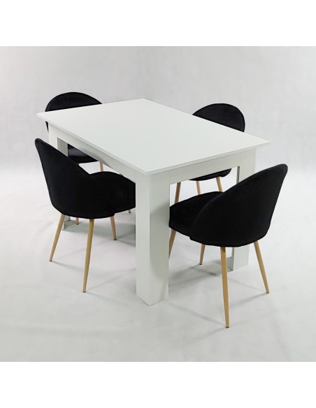 Stół MODERN 120 biały i 4 krzesła DENWER VELVET czarne