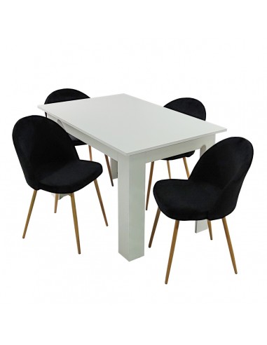 Stół MODERN 120 biały i 4 krzesła DENWER VELVET czarne