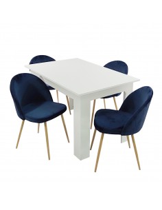 Stół MODERN 120 biały i 4 krzesła DENWER VELVET granatowe