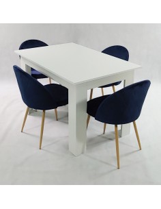 Stół MODERN 120 biały i 4 krzesła DENWER VELVET granatowe 2
