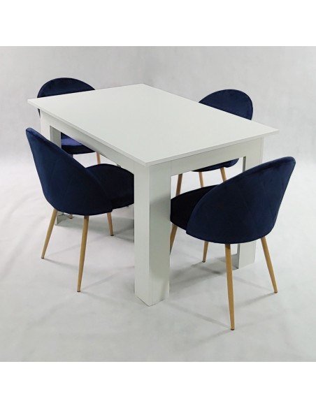Stół MODERN 120 biały i 4 krzesła DENWER VELVET granatowe