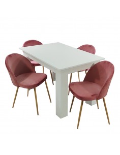 Stół MODERN 120 biały i 4 krzesła DENWER VELVET różowe