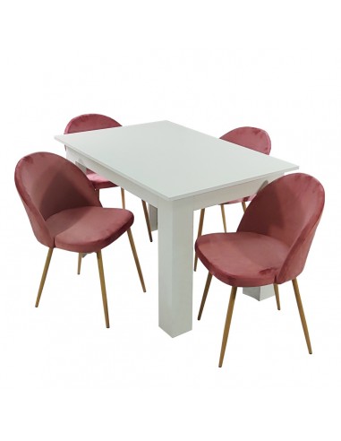 Stół MODERN 120 biały i 4 krzesła DENWER VELVET różowe