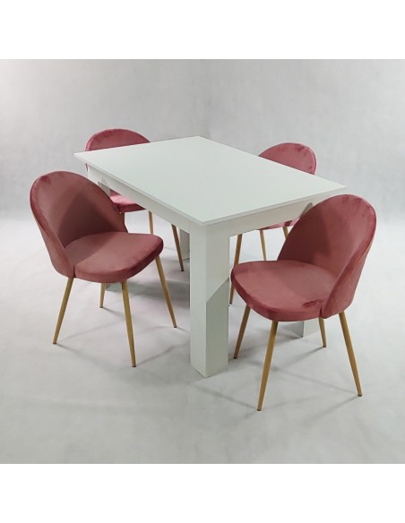 Stół MODERN 120 biały i 4 krzesła DENWER VELVET różowe
