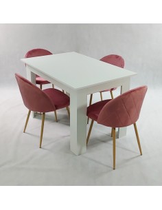 Stół MODERN 120 biały i 4 krzesła DENWER VELVET różowe 2