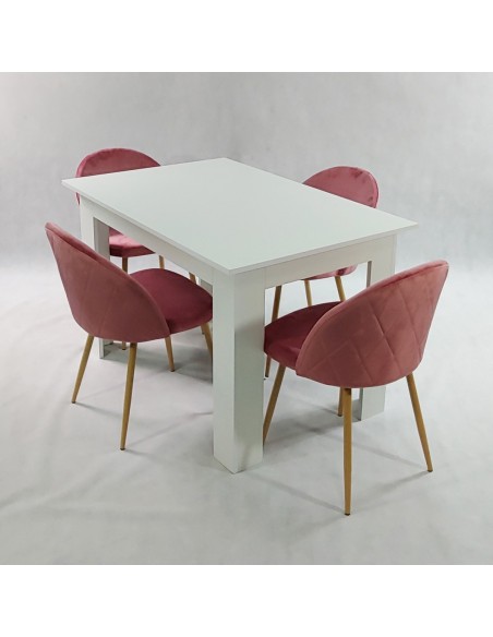 Stół MODERN 120 biały i 4 krzesła DENWER VELVET różowe