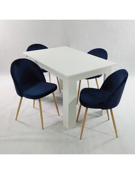 Stół MODERN 120 biały i 4 krzesła DENWER VELVET szare