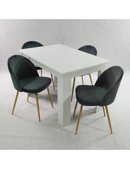 Stół MODERN 120 biały i 4 krzesła DENWER VELVET szare