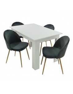 Stół MODERN 120 biały i 4 krzesła DENWER VELVET szare