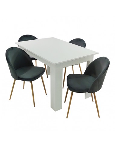 Stół MODERN 120 biały i 4 krzesła DENWER VELVET szare