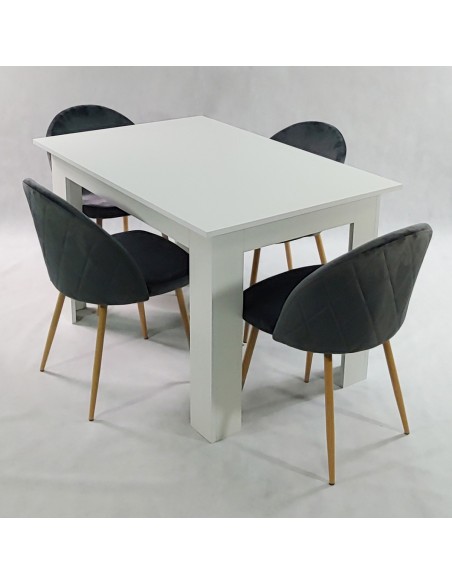 Stół MODERN 120 biały i 4 krzesła DENWER VELVET szare