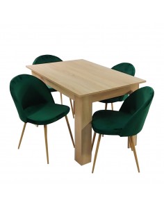 Stół MODERN 120 sonoma i 4 krzesła DENWER VELVET zielone
