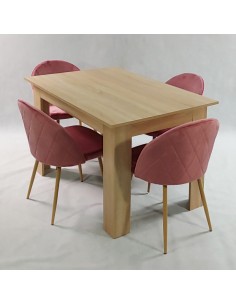 Stół MODERN 120 sonoma i 4 krzesła DENWER VELVET różowe 2