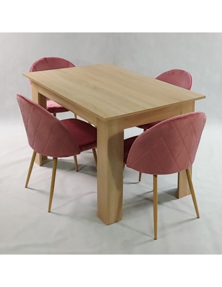 Stół MODERN 120 sonoma i 4 krzesła DENWER VELVET różowe