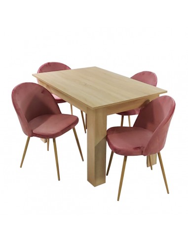 Stół MODERN 120 sonoma i 4 krzesła DENWER VELVET różowe
