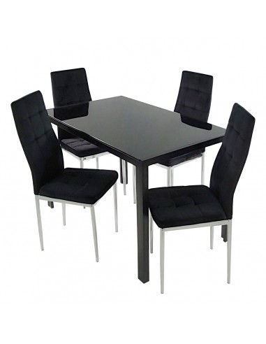 Stół MONAKO czarny i 4 krzesła MONAKO VELVET czarne