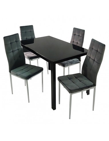 Stół MONAKO czarny i 4 krzesła MONAKO VELVET szare