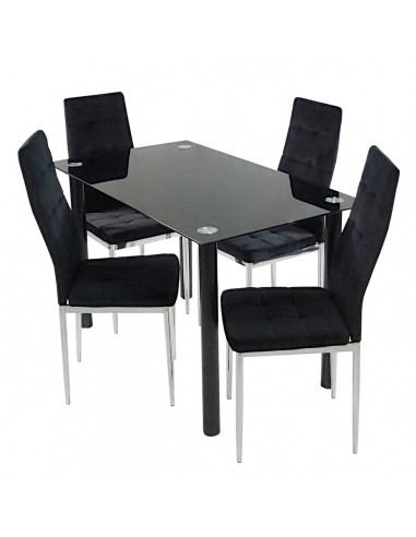 Stół NICEA czarny i 4 krzesła MONAKO VELVET czarne