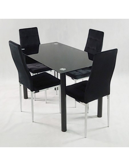 Stół NICEA czarny i 4 krzesła MONAKO VELVET czarne