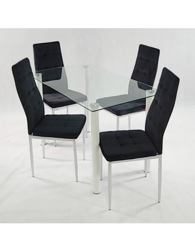 Stół NICEA czarny i 4 krzesła MONAKO VELVET czarne