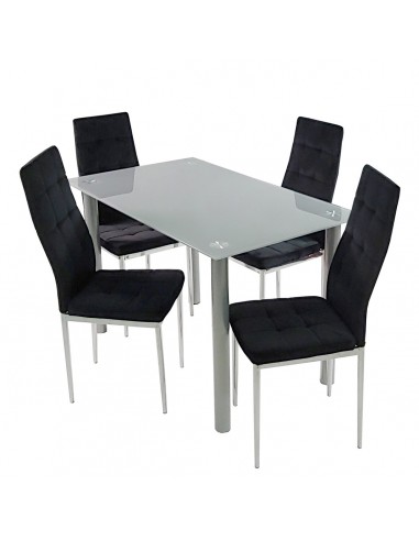 Stół NICEA szary i 4 krzesła MONAKO VELVET czarne