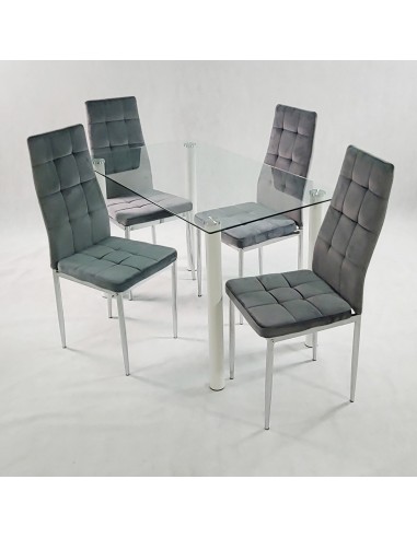 Stół NICEA biały i 4 krzesła MONAKO VELVET czarne