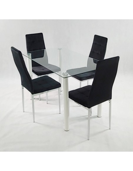 Stół NICEA biały i 4 krzesła MONAKO VELVET czarne