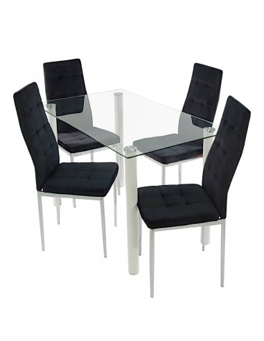 Stół NICEA biały i 4 krzesła MONAKO VELVET czarne