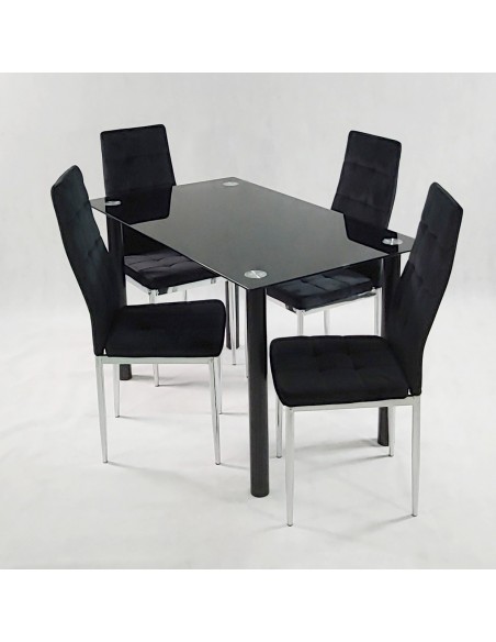 Stół NICEA biały i 4 krzesła MONAKO VELVET granatowe