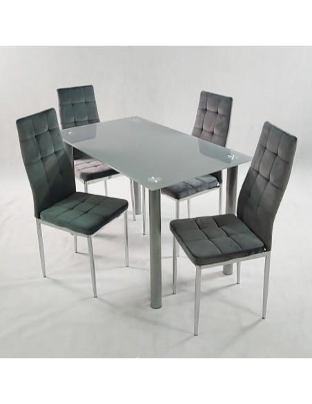 Stół NICEA biały i 4 krzesła MONAKO VELVET granatowe