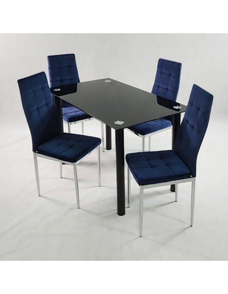 Stół NICEA biały i 4 krzesła MONAKO VELVET szare