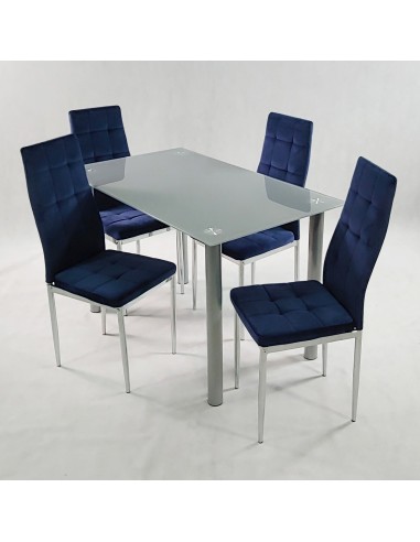 Stół NICEA biały i 4 krzesła MONAKO VELVET szare