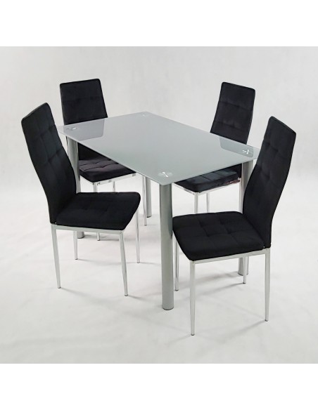 Stół NICEA biały i 4 krzesła MONAKO VELVET szare