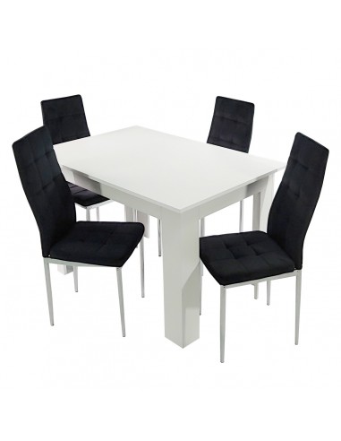 Stół MODERN 120 biały i 4 krzesła MONAKO VELVET czarne
