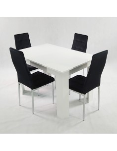 Stół MODERN 120 biały i 4 krzesła MONAKO VELVET czarne 2