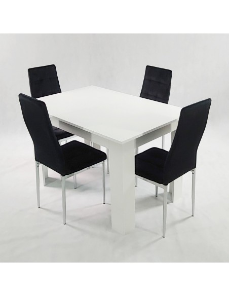 Stół MODERN 120 biały i 4 krzesła MONAKO VELVET czarne