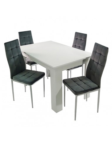 Stół MODERN 120 biały i 4 krzesła MONAKO VELVET szare