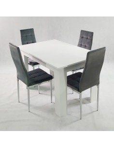 Stół MODERN 120 biały i 4 krzesła MONAKO VELVET szare 2