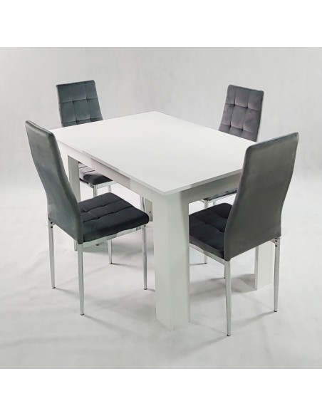 Stół MODERN 120 biały i 4 krzesła MONAKO VELVET szare