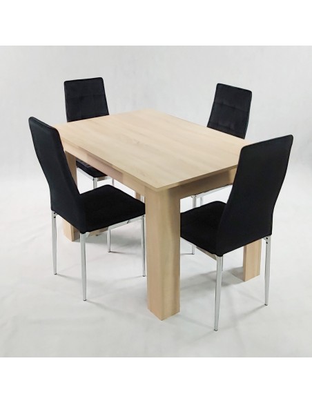 Stół MODERN 120 sonoma i 4 krzesła MONAKO VELVET czarne