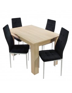 Stół MODERN 120 sonoma i 4 krzesła MONAKO VELVET czarne