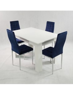 Stół MODERN 120 biały i 4 krzesła MONAKO VELVET granatowe 2